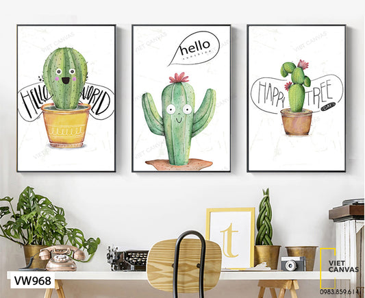 Bộ 3 Tranh Cây Xương Rồng Ngộ Nghĩnh - VW968