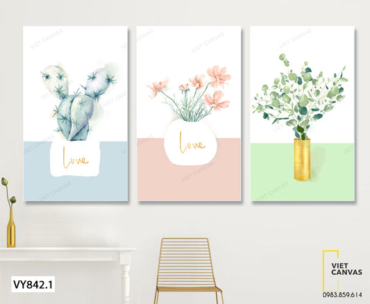 Bộ 3 Tranh Chậu Cây Hoa Lá Và Xương Rồng - VY842.1