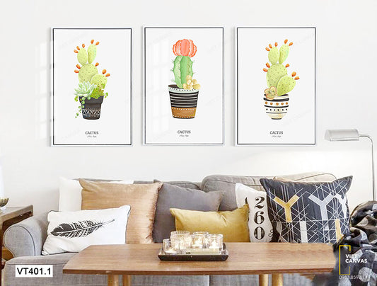 Bộ 3 Tranh Chậu Xương Rồng - VT401.1
