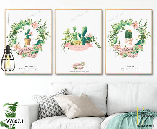 Bộ 3 Tranh Chậu Xương Rồng Và Vòng Hoa - VV867.1