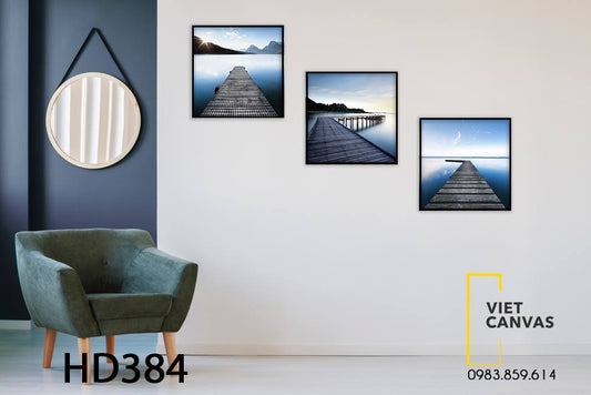 Bộ 3 Tranh Chiếc Cầu Bên Mặt Hồ Yên Tĩnh - HD384