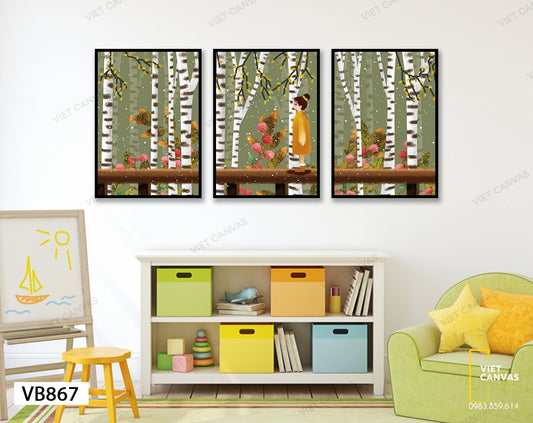 Bộ 3 Tranh Cô Gái Lạc Trong Rừng - VB867