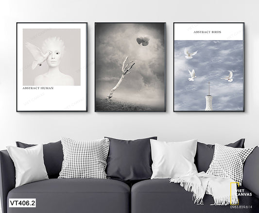 Bộ 3 Tranh Cô Gái Và Bầu Trời - VT406.2