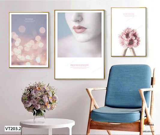 Bộ 3 Tranh Cô Gái Và Bó Hoa - VT203.2