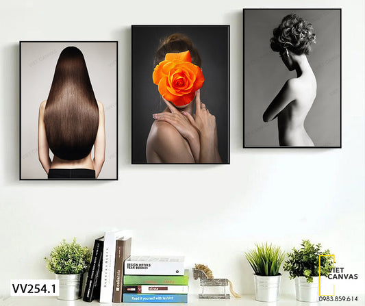 Bộ 3 Tranh Cô Gái Và Hoa Hồng - VV254.1