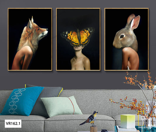 Bộ 3 Tranh Cô Gái Và Mặt Thú - VR162.1