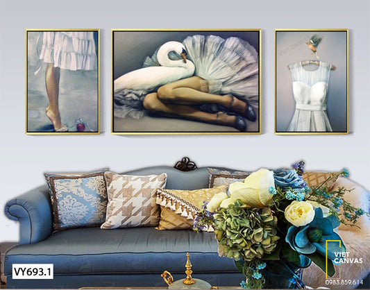 Bộ 3 Tranh Cô Gái Và Thiên Nga Trắng - VY693.1