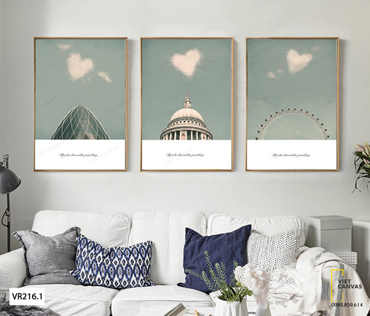 Bộ 3 Tranh Đám Mây Hình Trái Tim - VR216.1