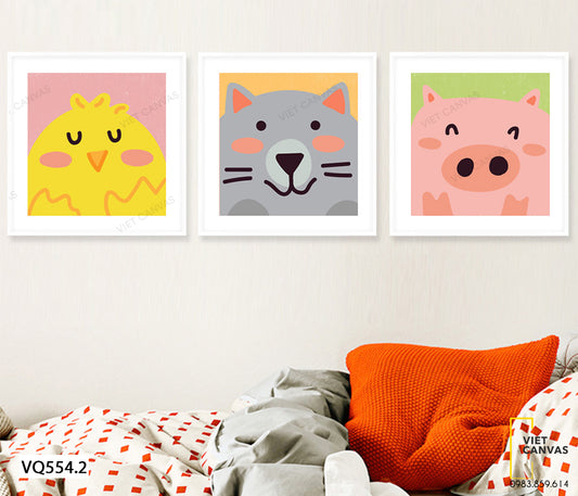 Bộ 3 Tranh Gà, Mèo Và Heo - VQ554.2