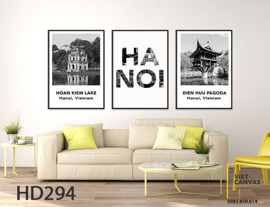 Bộ 3 Chùa Một Cột, Hồ Hoàn Kiếm Và Quotes Hà Nội - HD294