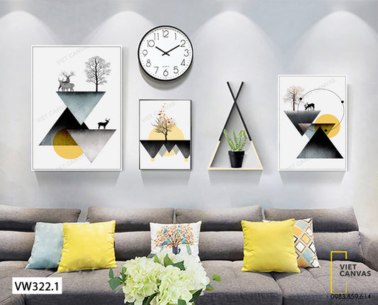 Bộ 3 Tranh Hình Học, Hươu Và Cây - VW322.1