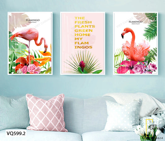 Bộ 3 Tranh Hoa, Hạc Và Quotes - VQ599.2
