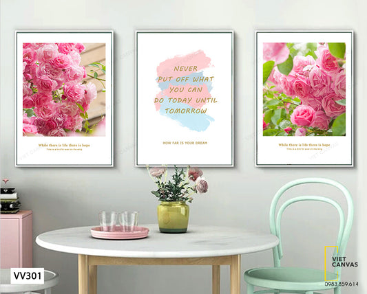Bộ 3 Tranh Hoa Hồng Và Quotes - VV301
