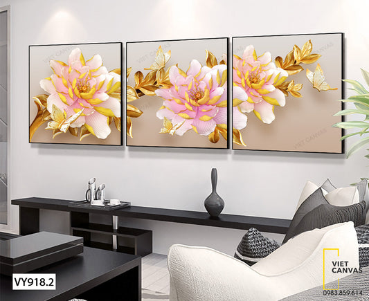 Bộ 3 Tranh Hoa Mẫu Đơn Hiện Đại - VY918.2