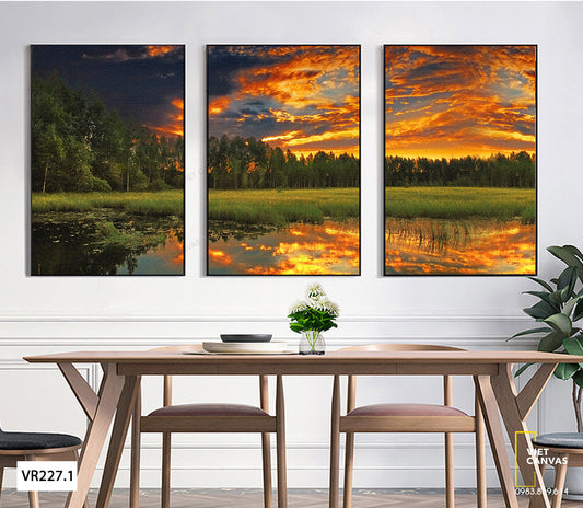 Bộ 3 Tranh Hoàng Hôn Và Khu Rừng - VR227.1