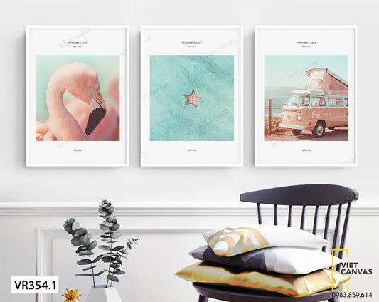 Bộ 3 Tranh Hồng Hạc, Sao Biển Và Chiếc Xe - VR354.1