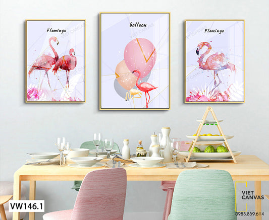 Bộ 3 Tranh Hồng Hạc Và Bong Bóng - VW146.1