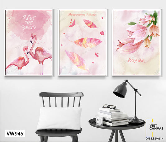 Bộ 3 Tranh Hồng Hạc Và Hoa Lá - VW945