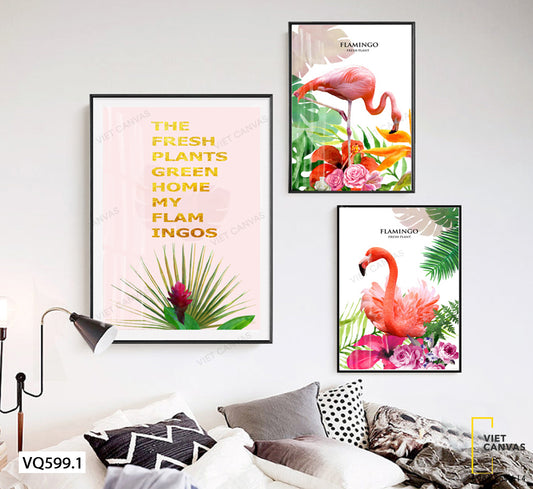 Bộ 3 Tranh Hoa, Hạc Và Quotes - VQ599.1