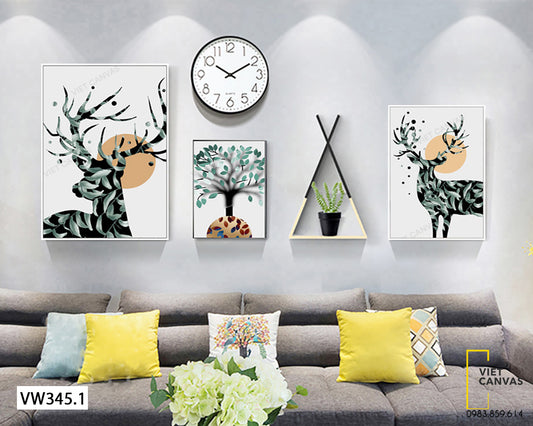 Bộ 3 Tranh Hươu Và Cây - VW345.1