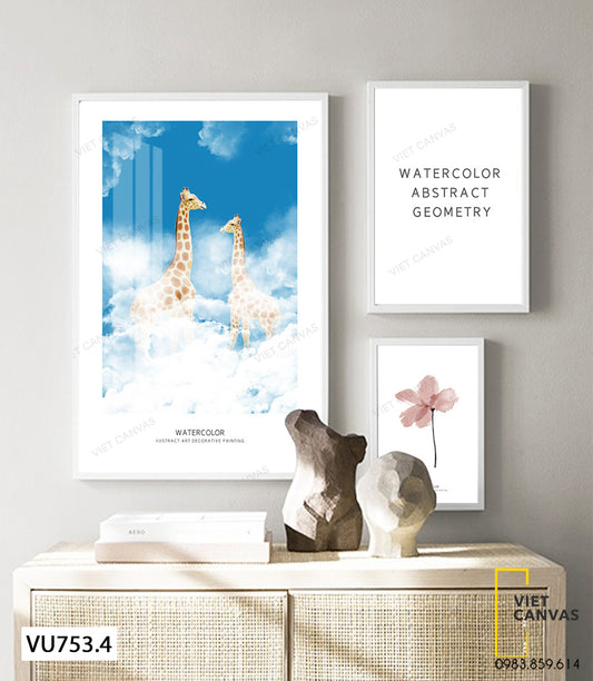 Bộ 3 Tranh Hươu Cao Cổ Và Hoa - VU753.4