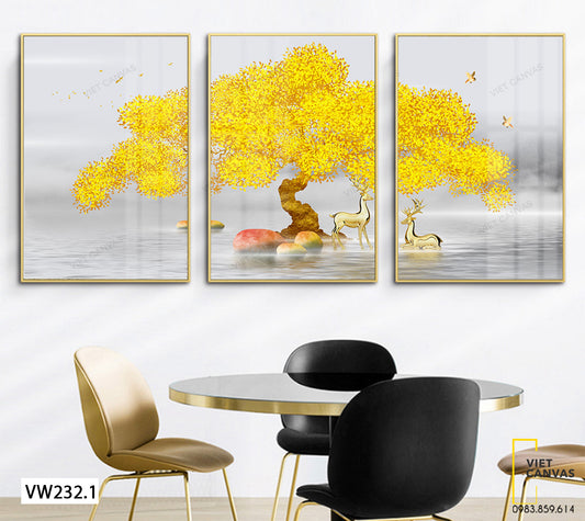 Bộ 3 Tranh Hươu Chạy Dưới Tán Cây - VW232.1