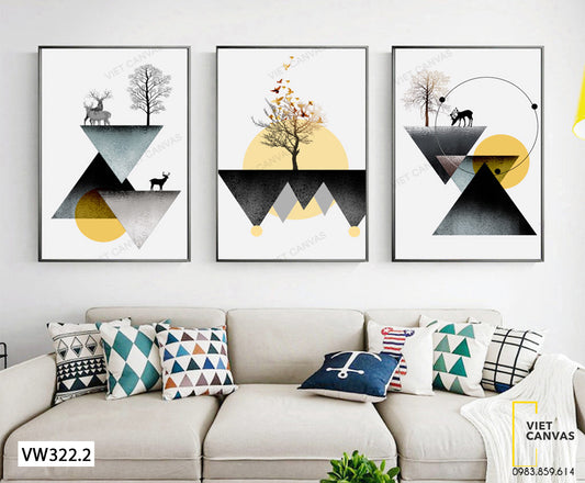 Bộ 3 Tranh Hươu Dưới Tán Cây - VW322.2