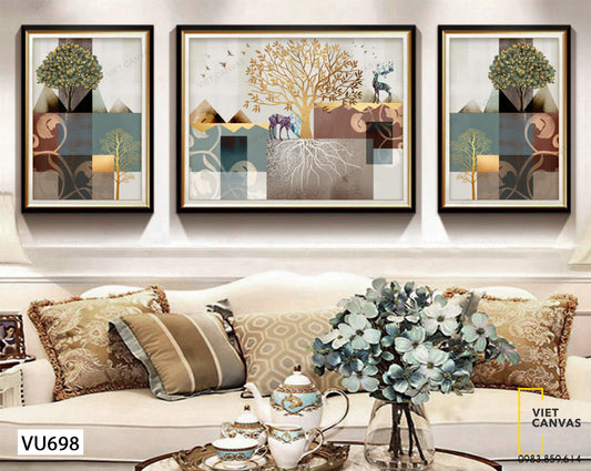 Bộ 3 Tranh Hươu Và Cây - VU698