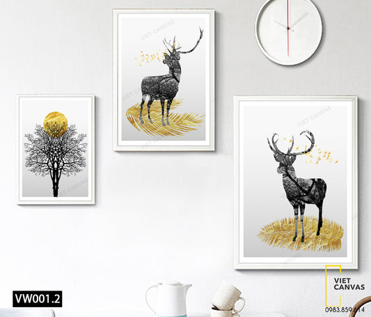 Bộ 3 Tranh Hươu Và Cây- VW144.3