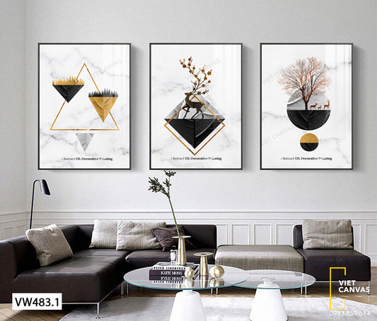 Bộ 3 Tranh Hươu Và Cây - VW483.1