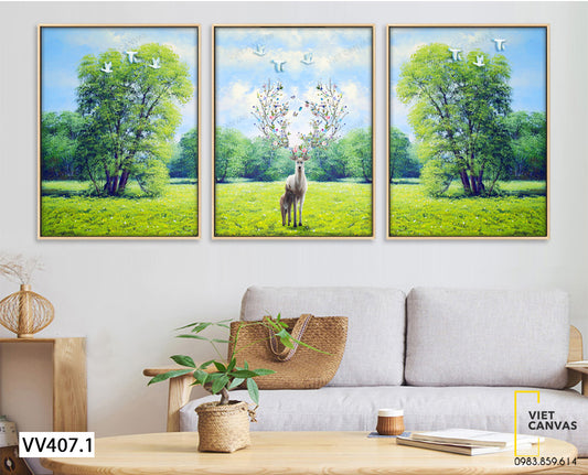 Bộ 3 Tranh Hươu Và Khu Rừng - VV407.1