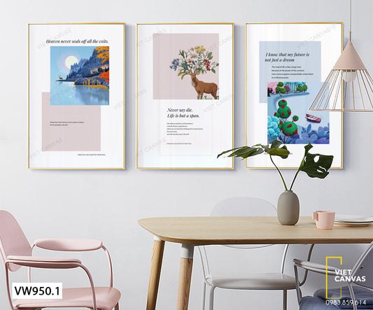 Bộ 3 Tranh Hươu Và Khu Rừng - VW950.1