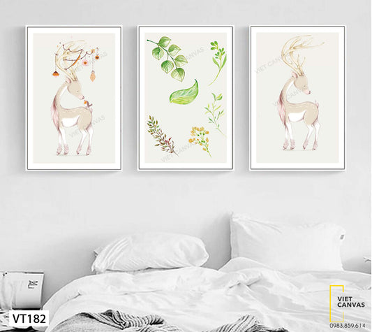 Bộ 3 Tranh Hươu Và Lá Hoa - VT182