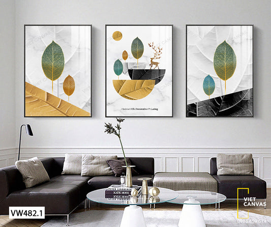 Bộ 3 Tranh Hươu Và Những Chiếc Lá - VW482.1
