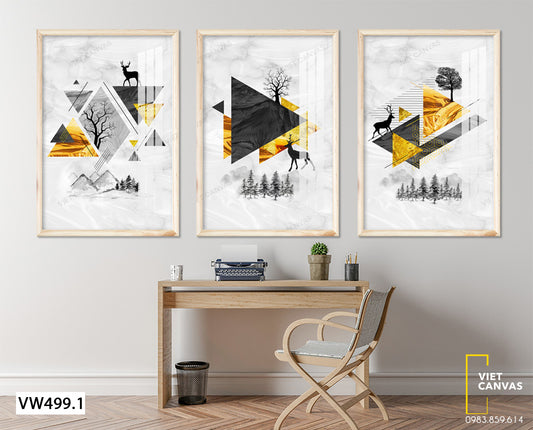 Bộ 3 Tranh Hươu Và Rừng Núi - VW499.1