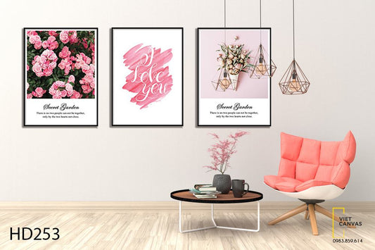 Bộ 3 Tranh Hoa Và Quotes I Love You - HD253