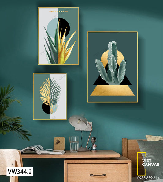 Bộ 3 Tranh Lá Cây, Xương Rồng Và Nha Đam Độc Đáo - VW344.2
