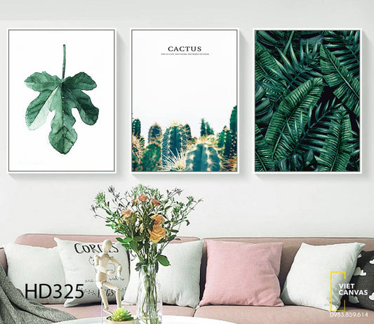 Bộ 3 Tranh Lá Cây Nhiệt Đới Và Xương Rồng - HD325