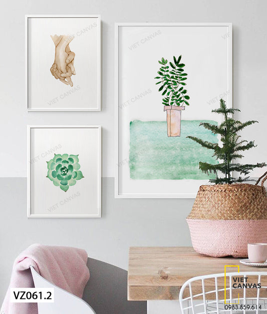 Bộ 3 Tranh Nắm Tay Và Chậu Cây - VZ061.2