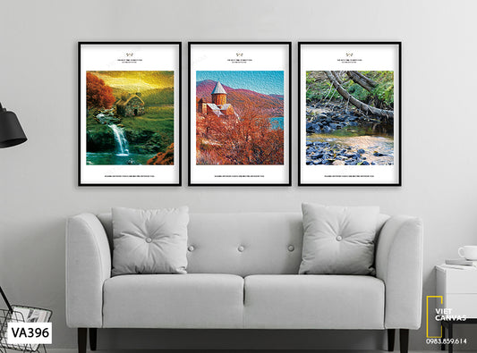 Bộ 3 Tranh Ngôi Nhà Nhỏ Và Thác Nước - VA396
