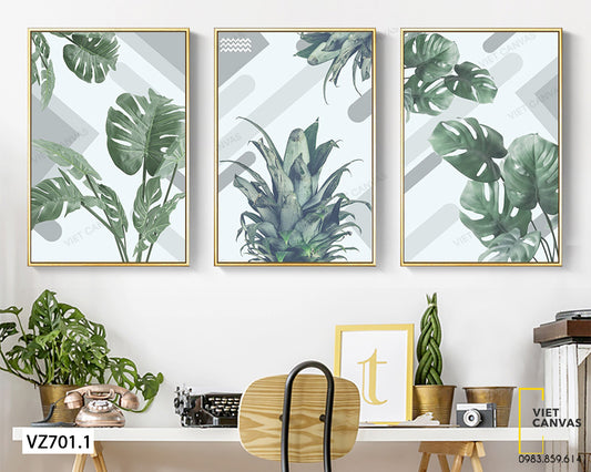 Bộ 3 Tranh Nhành Lá Cây Xanh Và Ngọn Thơm - VZ701.1