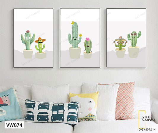 Bộ 3 Tranh Những Chậu Cây Xương Rồng - VW874