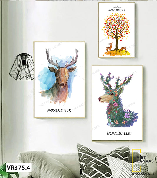 Bộ 3 Tranh Những Chú Hươu Và Cây Hoa - VR375.4