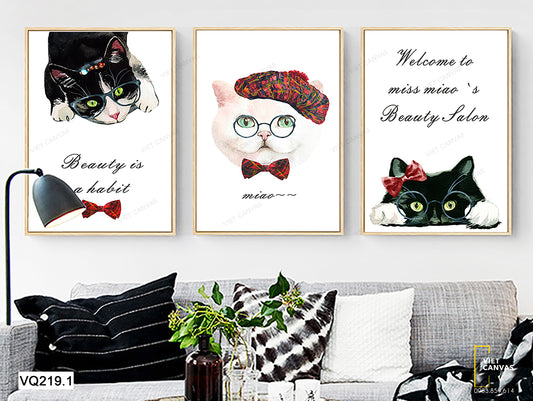 Bộ 3 Tranh Những Chú Mèo Đeo Kính - VQ219.1