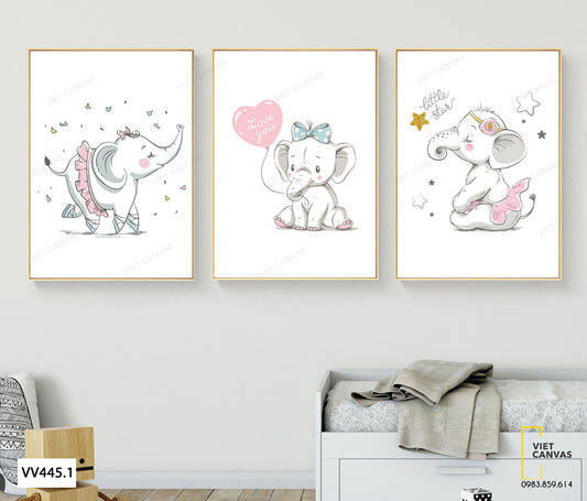 Bộ 3 Tranh Những Chú Voi Con - VV445.1