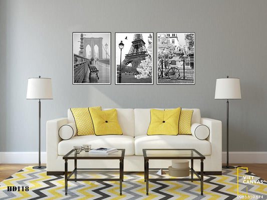 Bộ 3 Tranh Chiếc Cầu, Khu Phố Và Tháp Eiffel - HD118