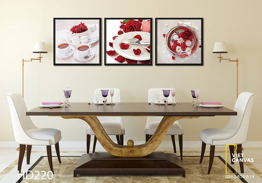 Bộ 3 Tranh Hoa Hồng Và Những Tách Trà - HD220