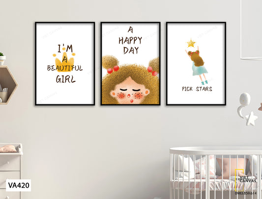Bộ 3 Tranh Quotes A Happy Day - VA420