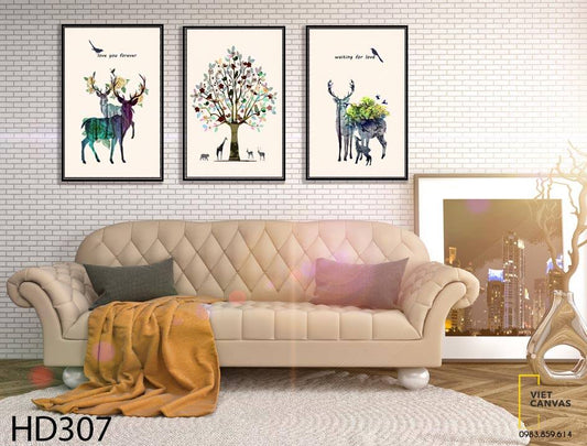 Bộ 3 Tranh Cây Và Hươu - HD307
