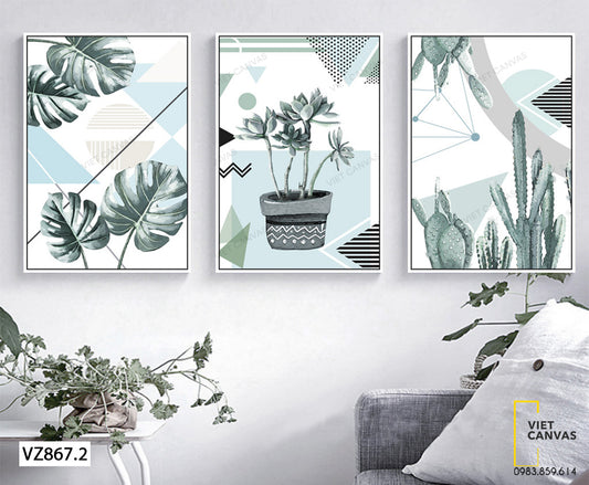 Bộ 3 Tranh Sắc Xanh Sen Đá Và Xương Rồng - VZ867.2